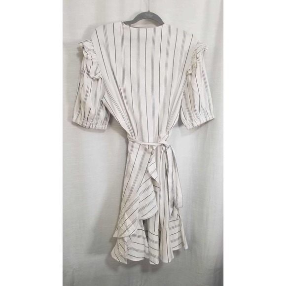 7 For All Mankind Part Linen Ruffle Hem Natural Stripe Dress Size XL - Picture 4 of 7
